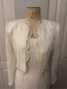 90’s Minimalist NWT Scott McClintock Ivory Sheath Dress W Matching Bolero Size 8